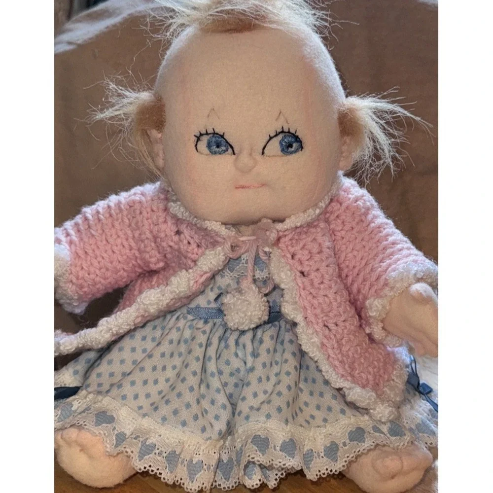 Handmade Soft Sculpture Cupie Baby Doll Girl Dress Sweater Bonnet Bloomers  12